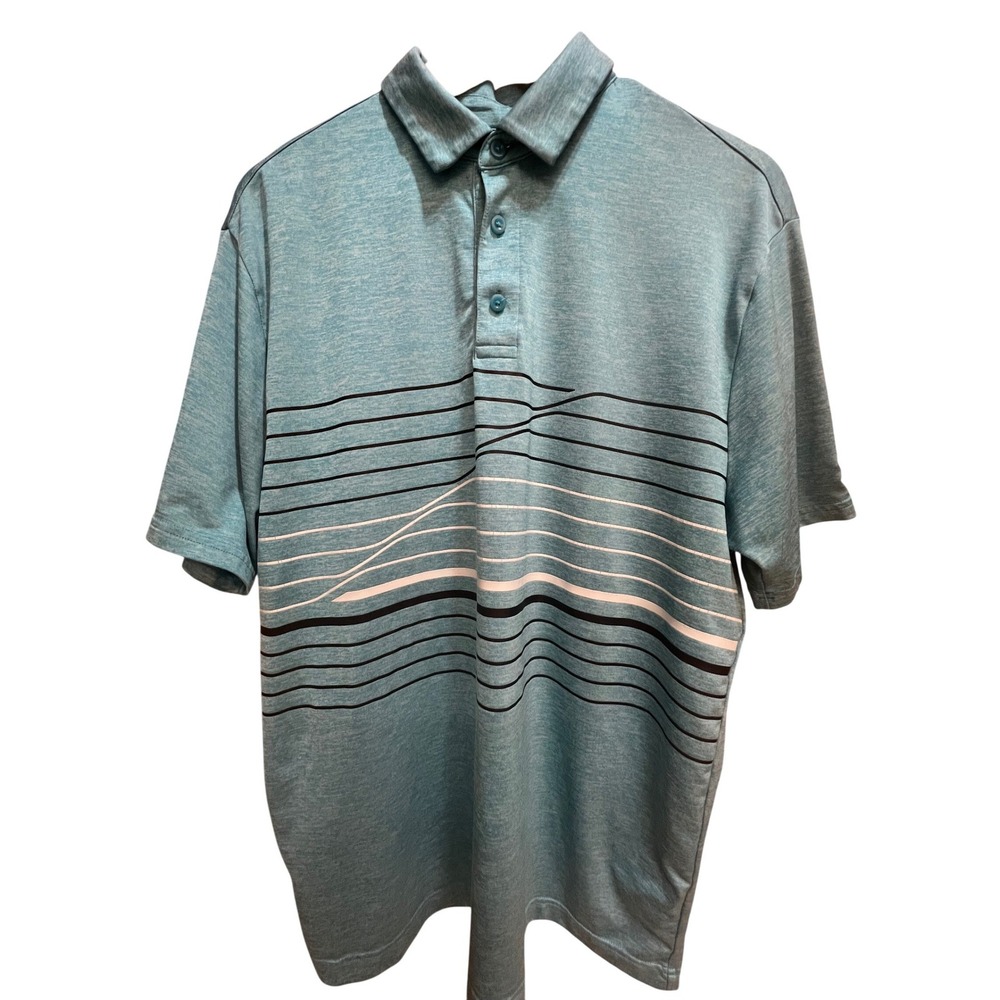 Under Armour Playoff Polo Mens Medium Teal Blue Heather Striped Golf Shirt MD